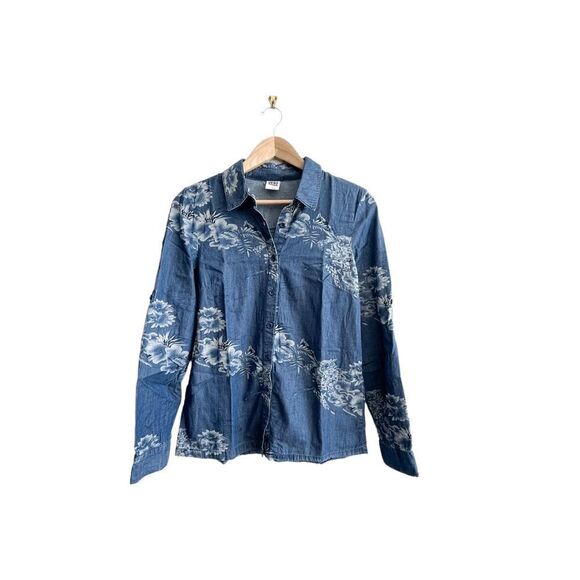 Vero Moda Tipi Shirt Denim Chambray Floral Blue Button Up Women's S Cotton - Picture 1 of 9